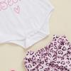 Baby Girls Summer Outfits Short Sleeve Letter Print Romper with Leopard Pattern Belted Pants and Headband