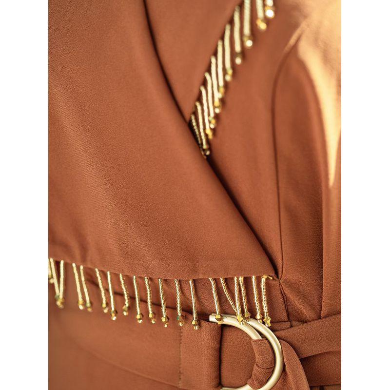 Middle East New V-neck Long Sleeve Pleated Skirt Heavy Industry Handmade Beaded Dress Handmade Beaded Dress