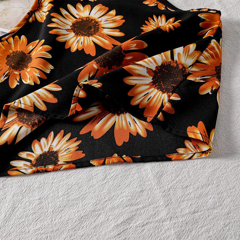 Girls' Summer Outfit Set: Sunflower Sleeveless Top and Cake Skirt Two-Piece Set