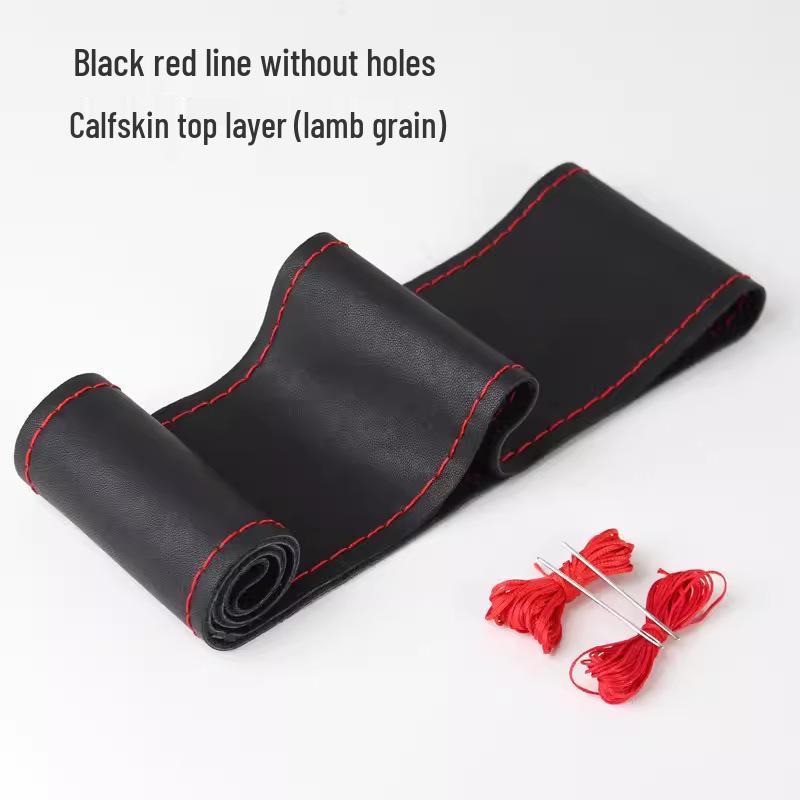 Genuine Sheepskin Texture Leather Steering Wheel Cover, All-Season, Hand-Stitched Calfskin