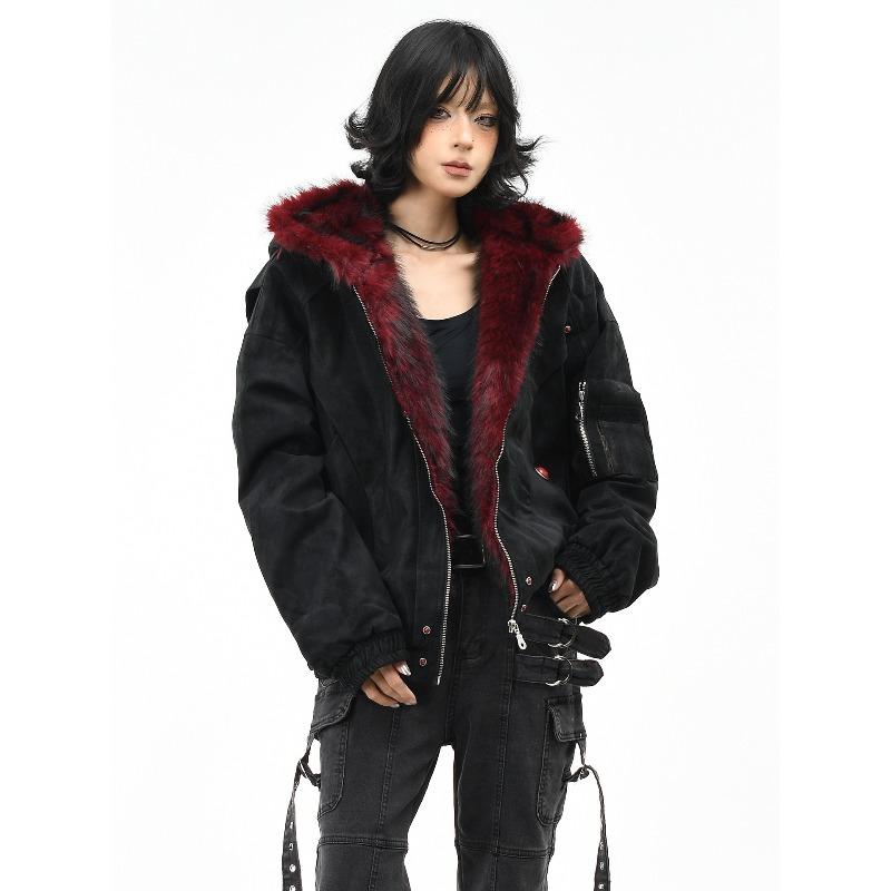Amerikanische Retro Kapuzenjacke Herren Damen Winter Samt Kurz Locker Warm