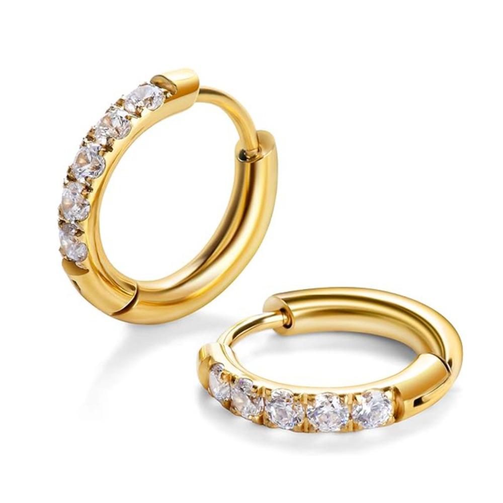Xiaomi Boucles d'oreilles créoles minimalistes demi-rangs pavés de zircons lisses pour femmes, petites, fines, brillantes, en cristal, mini cercles