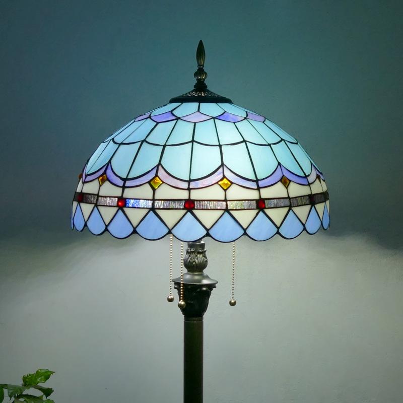Retro Nordic Style Tiffany Floor Lamp - Colored Glass Light for Living Room, Bedroom, or Study.
