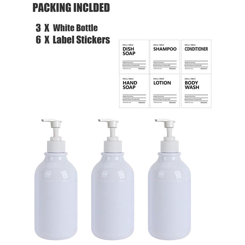 Sticlă albă de loțiune de 500 ml pentru sticle de săpun de duș cu montare pe perete cu etichete Dozatoare de spălat corporal pentru chiuveta de bucătărie de baie