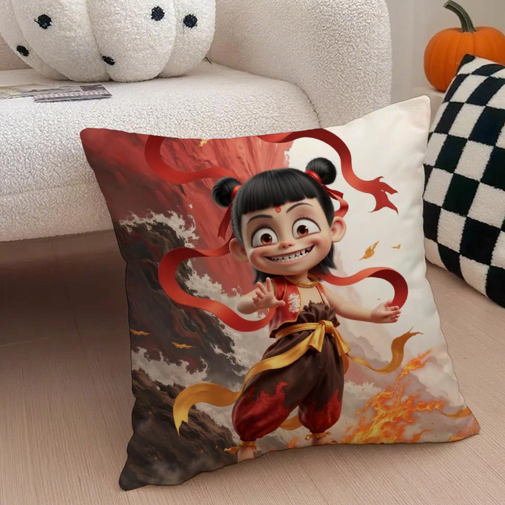 Popular Chinese Mytho Animation NNezha Cushion Cover Throw Pillow Cover Hidden Button Durable Polyester Chair Cushion