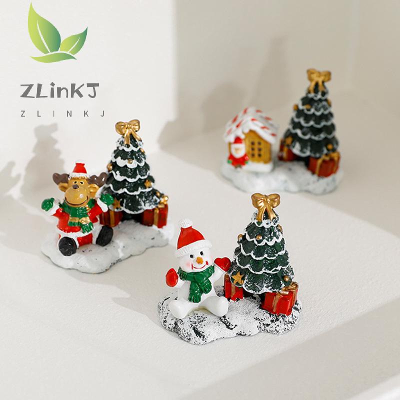 Christmas Decorations Snowman Xmas Tree Elk Small House Miniature Landscape Ornaments Winter Village Scene Desktop Display