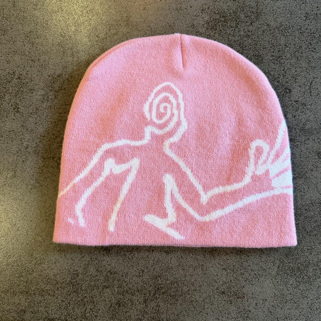 Knit Hat For Men Women With Colorblock Pattern Warm Insulation Street Style розовый