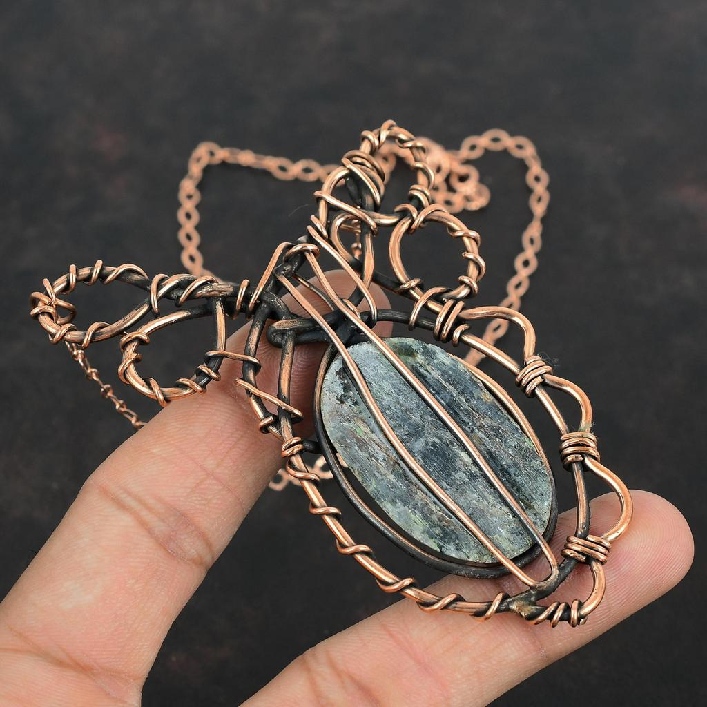 Kyanite Necklace Copper Wire Wrapped Necklace Adjustable Chain Necklace Copper Jewelry Gemstone Handmade Necklace Wire Wrap Jewelry For Gift