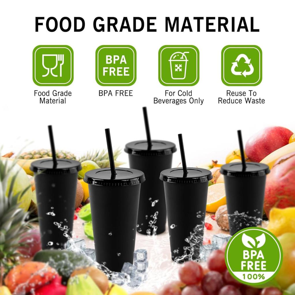 Reusable Cold Drink Cup, Kids Plastic Water Cup With Straw And Lid, Summer Party Reusable Plastic Cup