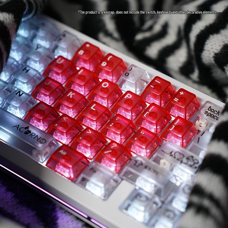 Frosted Red Heart Keycaps - Customizable High-Value Original Height (Keycaps Only)