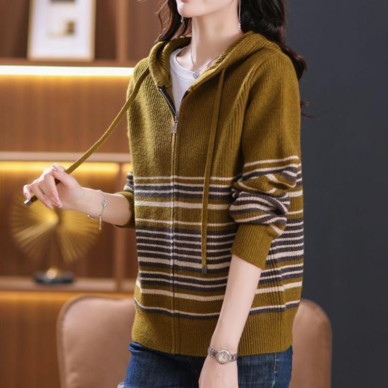 Coat for Women Knitted Sweater Coat Plush Autumn Winter Thickened Fleece Sweatshirt Oversize Casual Zipper Hooded Sweater Coat