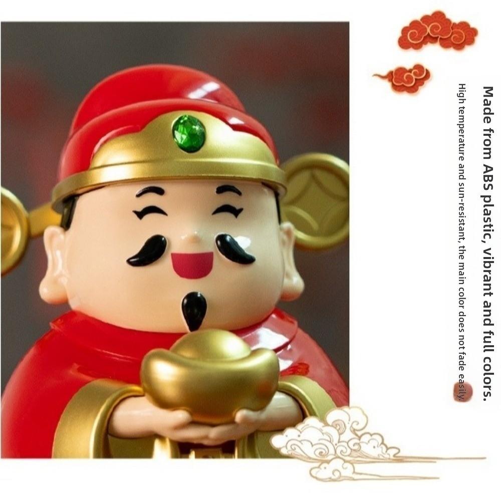 Chinese Style Solar Caishen Sculpture Auto Shaking Nodding Lucky Wealth Statue Gift Giving