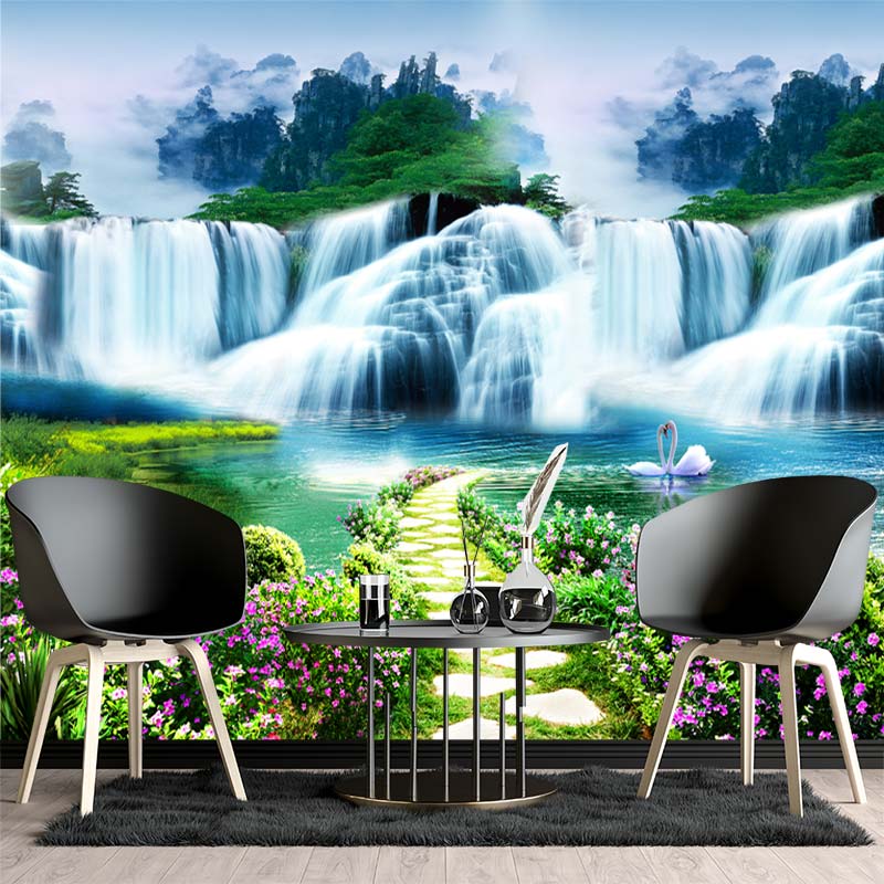 Водопад, пейзаж, летящий журавль, природный вид, гостиная, спальня, самоклеящиеся обои на заказ, фреска 200 cm(W) x 140 cm(H)
