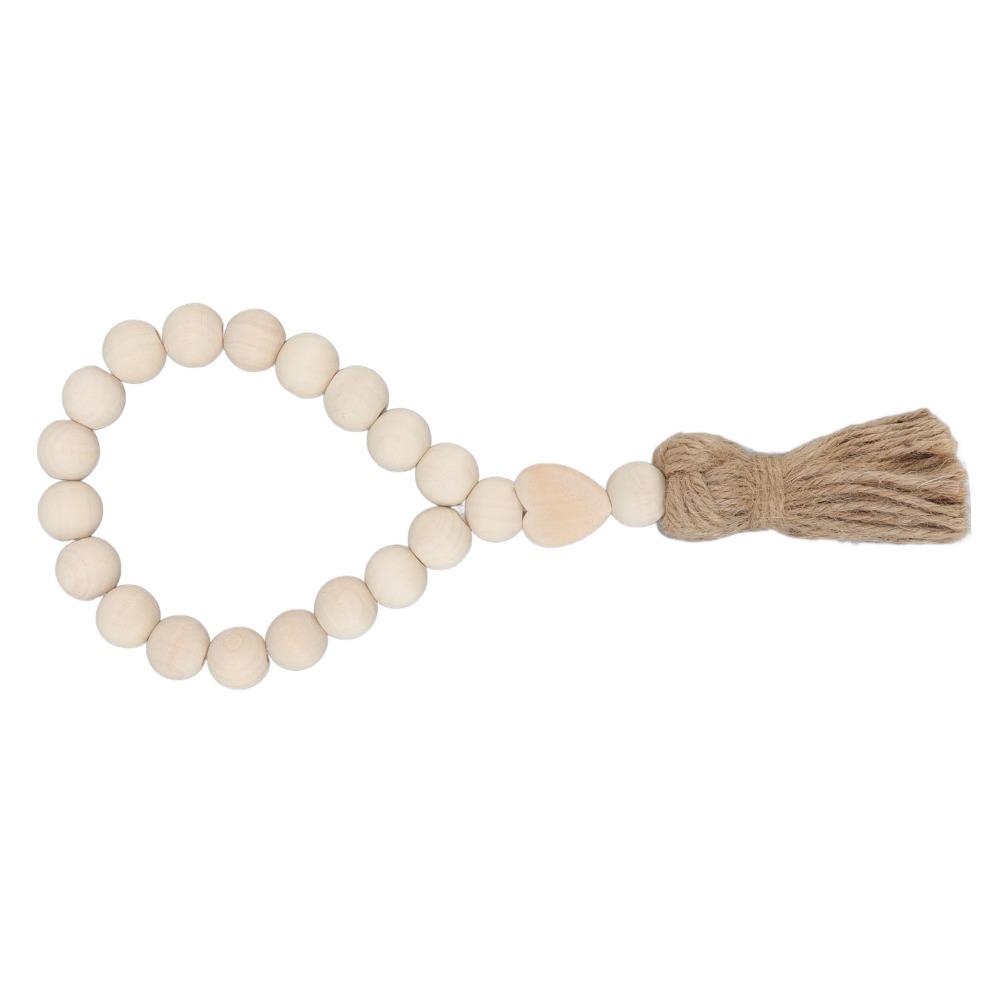Wood Wood Jute Bead Garland with Tassel 11in Boho Home Wooden Bead Drape Flower Pot Wrapping Decor