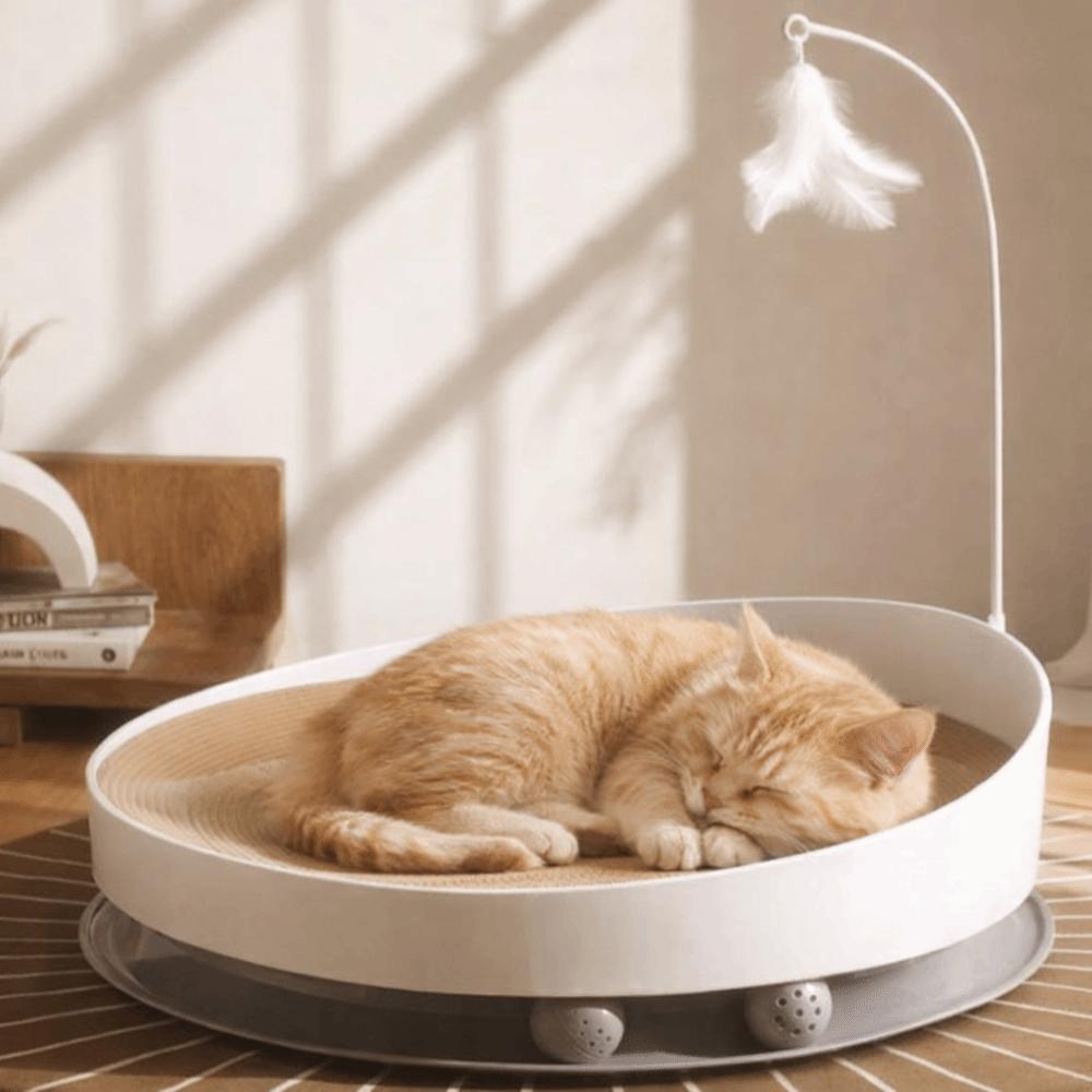 Stable Cat Scratch Board Round Teasing Cat Stick Interactive Cat Scratching Bed  Indoor Play