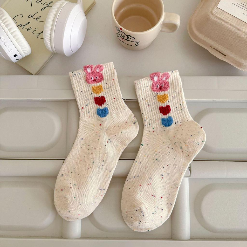 Niedliche japanische Cartoon-Bären-Garnsocken - Damen-Wadenlang, Koreanischer Akademie-Stil, Vielseitig, Kreativ und Stilvoll.