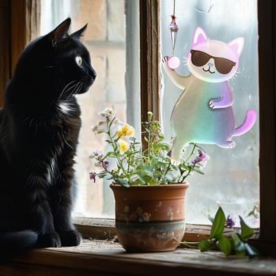 1/6Pcs Sunglasses Cat Suncatcher Decoration Indoor Outdoor Garden Wall Window Hanging Cartoon Kitten Ornament