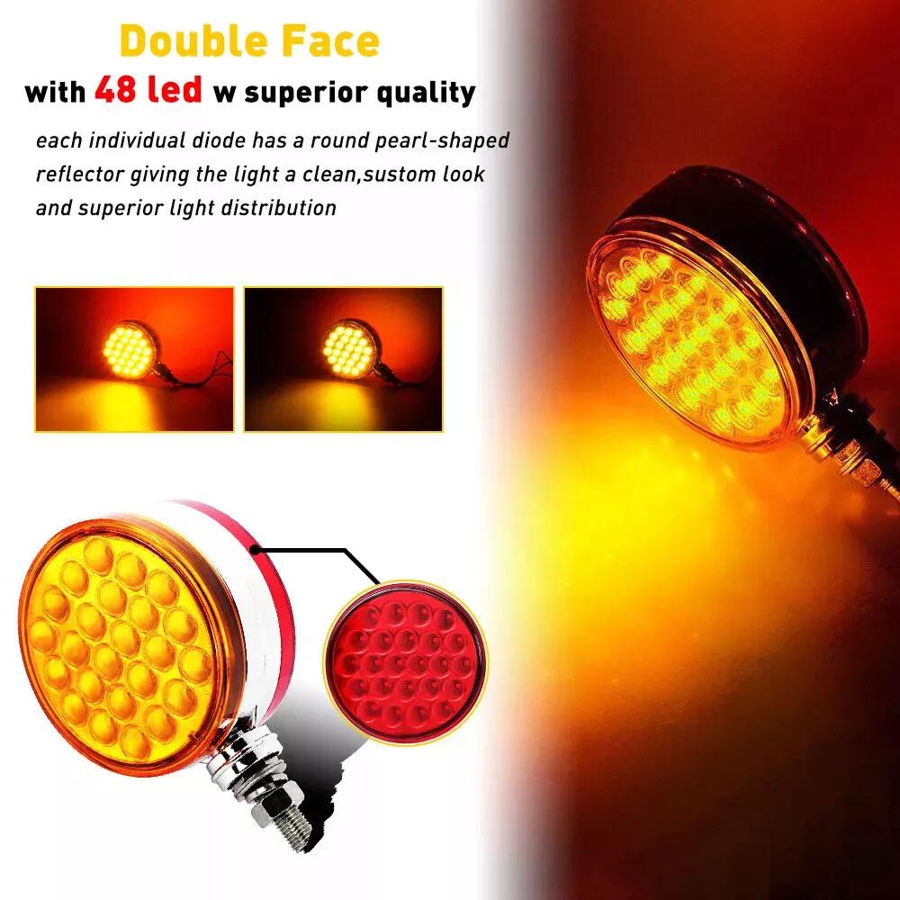 4PCS Trailer Lights 48LED Amber Red Round Double Face LED Pedestal Fender Light Tail Stop Brake Turn Signal Truck Lighting