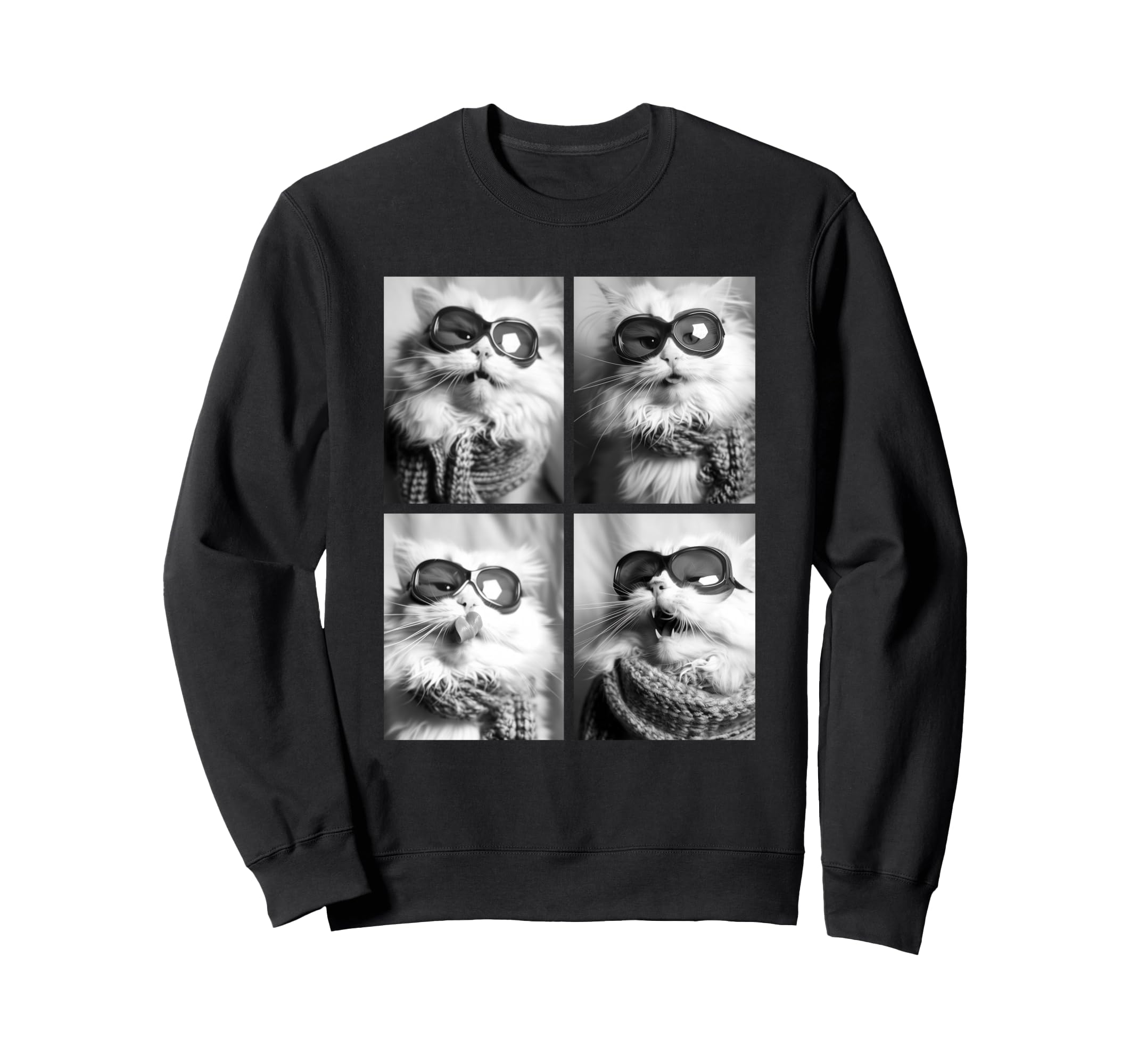 

Funny Winter Kitten Sweatshirt with Cute Persian Cat and Snow Goggles чёрный