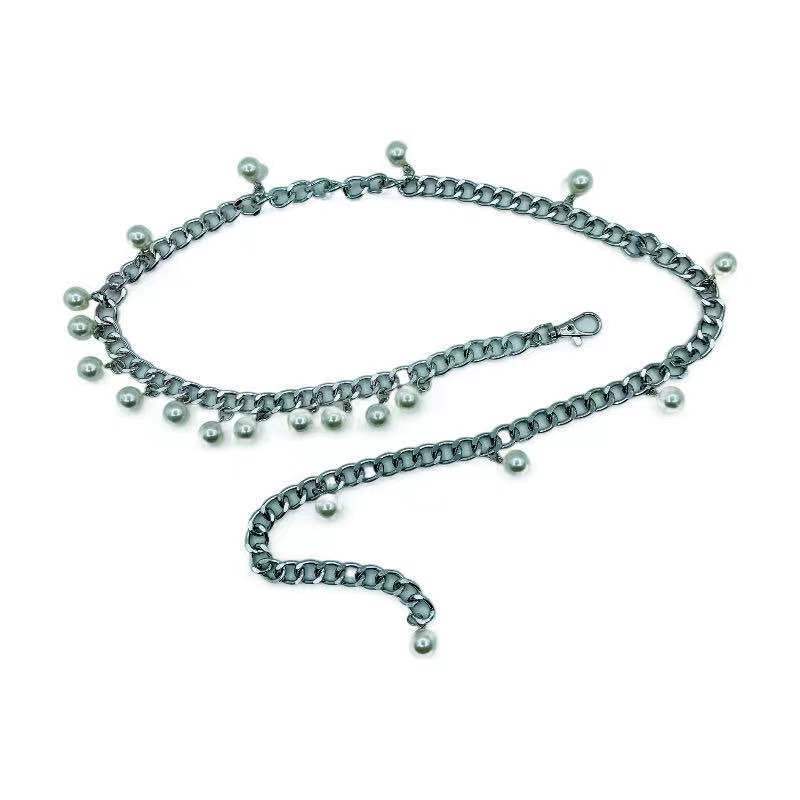 European and American Simple Pearl Hanging Waist Chain Women's Accessories Skirt New Metal Chain Sweater Waist-retracting Body Chain