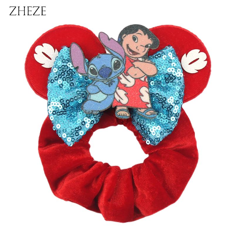 New Disney Mouse Ears Scrunchies Hairband Girl Ponytail Holder For Women Sequins Bows Headband  Women Trip DIY Accessories