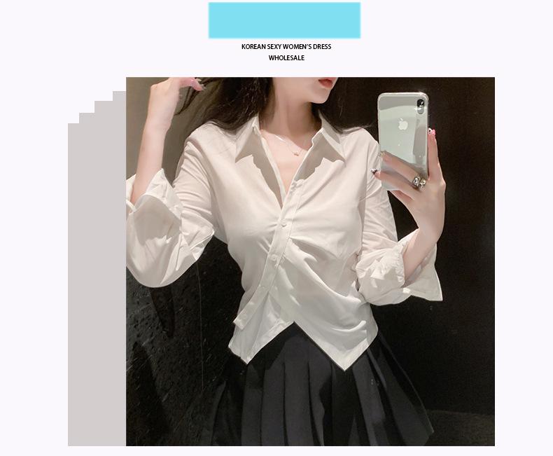 New Irregular Long-Sleeve Lapel Buttoned Shirt from Dongdaemun, South Korea