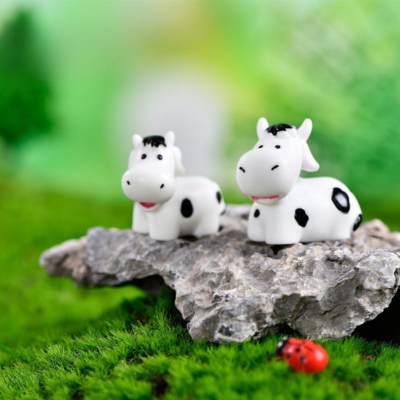 3PCS Cow Family Mini Animal Statue Model Car Ornament Craft Bonsai Decor Miniature Home Fairy Garden Decoration DIY Accessories