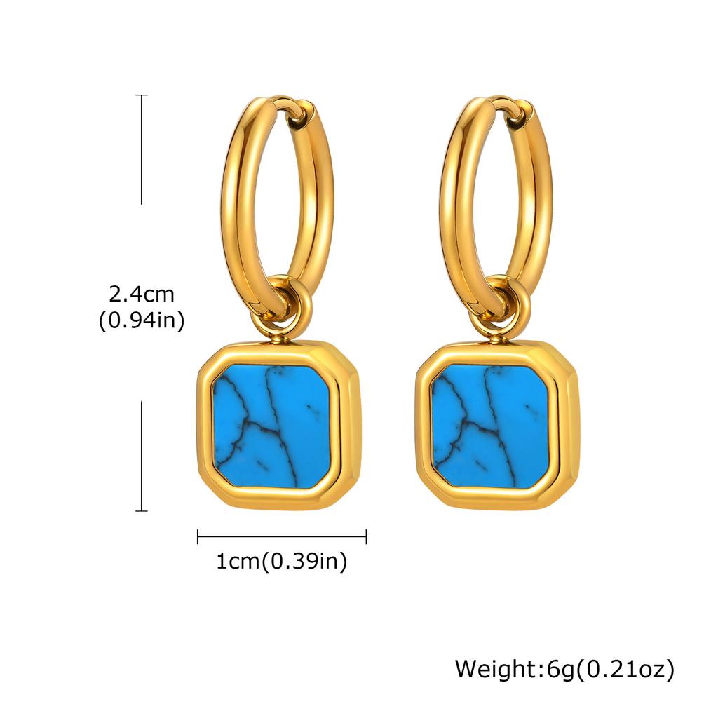 Stylish Men's Huggie Hoop Earrings,Trendy Natrual Stone Stainless Steel Square Ear Drop,Luxury Birthday Party Anniversary Gift