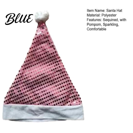 Gift for Friends Sequined Santa Hat Adults, Sparkling Christmas Hat, Festive Party Elastic with Pompom Holiday Costume New Year Celebrations