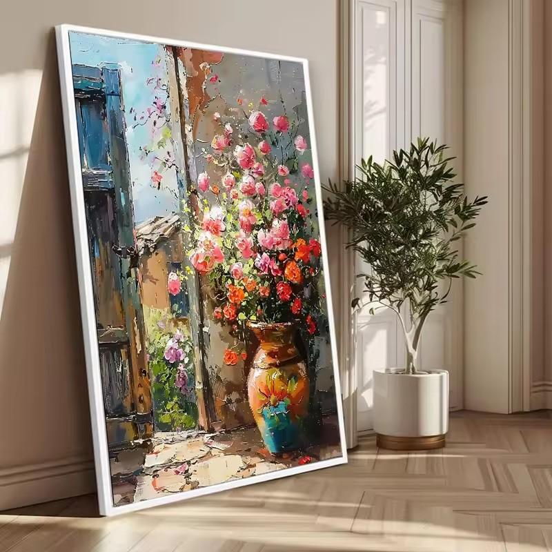 Abstract Colorful Graffiti Town Landscape Canvas Painting Modern Art Window Sea View Aesthetic Posters Prints Living Room Decor
