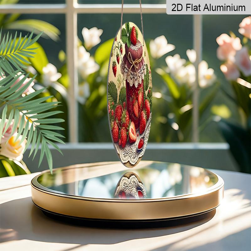 2D Flat Aluminum 7.87 Inch X 7.87 Inch Strawberry and Jam Style Wall Hanging. Suitable for Living Rooms, Kitchens, Bars, Cafes, Clubs, Porches