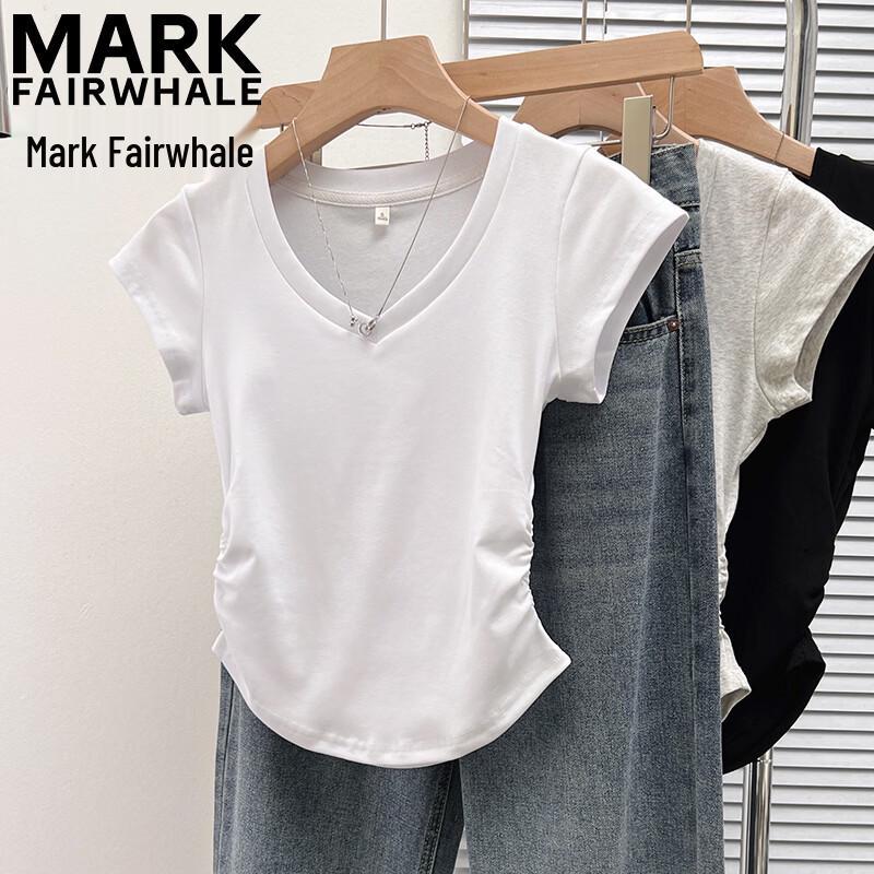 MARK FAIRWHALE Women s V-Neck Pleated Slim Fit Short Sleeve T-Shirt M
