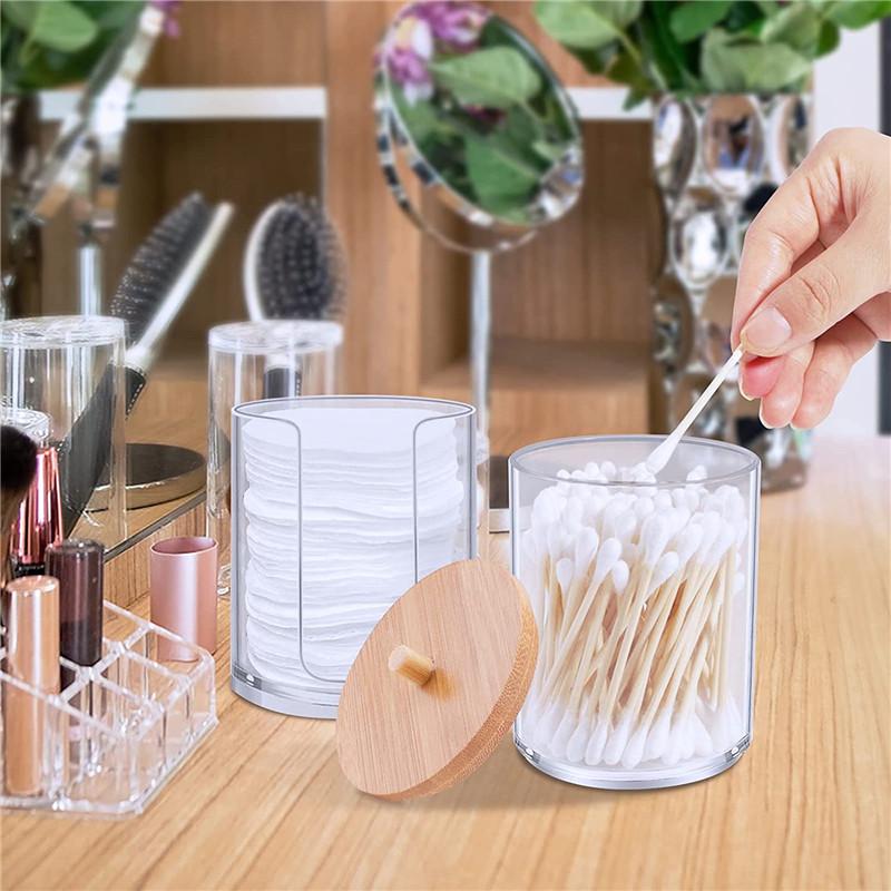 Zásobník na vatové tampony a tyčinky na make-up, pouzdro, organizér na kosmetiku, krabička s bambusovým víkem pro ženy, držák na make-up, potřeby