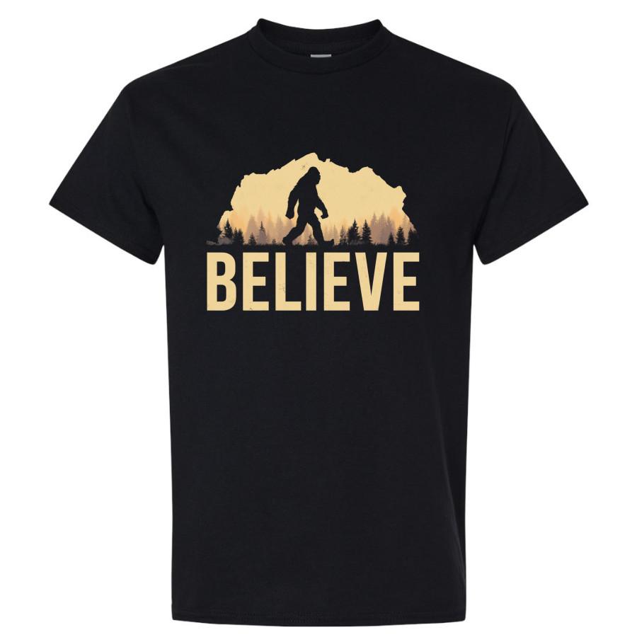 Believe Bigfoot T Shirt Vintage Sasquatch Mountain Forest Retro Graphic Tee 2XL