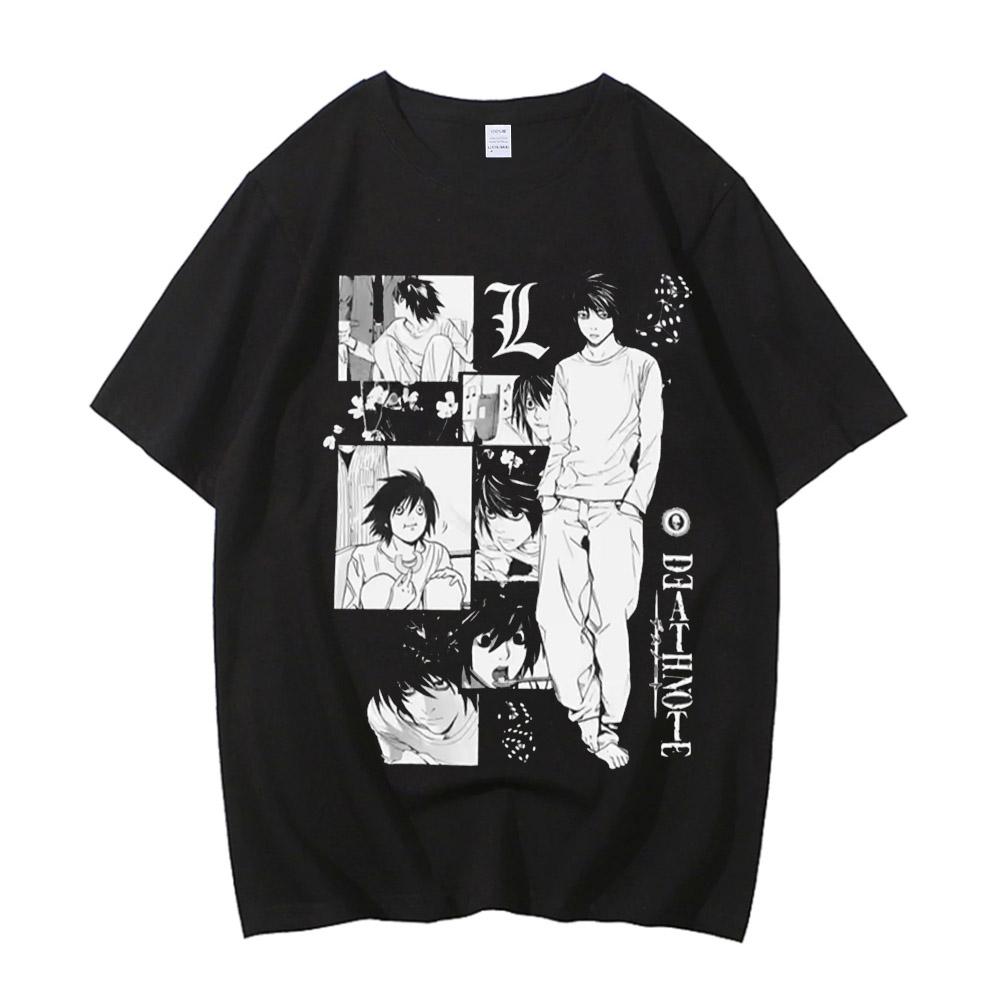 Manga DEATH NOTE T Shirts L Lawliet Graphic Print T-Shirts Washed Tshirt Short Sleeve 100% Cotton Soft Tee Men Women Clo
