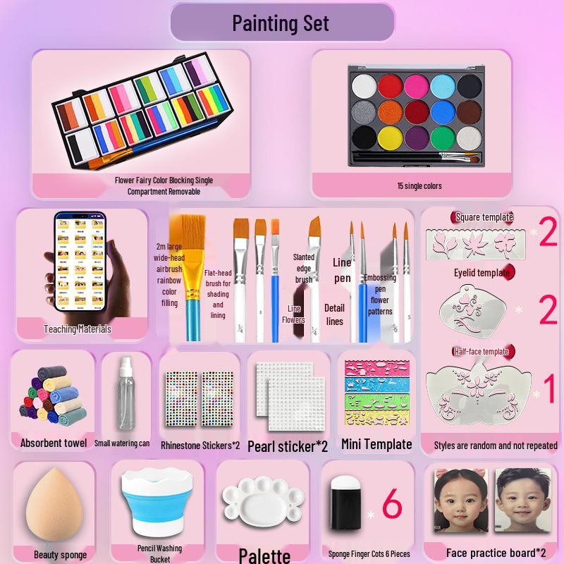 MengHui 12-Color Kids' Face Paint Set - Water-Soluble Body & Stage Makeup