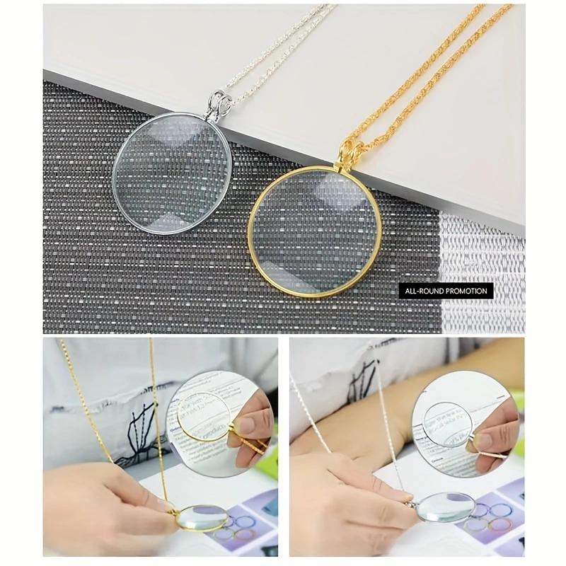 Vintage Magnifier Pendant Necklace 5X Magnifying Glass Jewelry Hanging Loupe with 42mm Lens 45cm Chain for Ladies Elder Reading