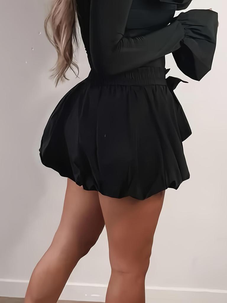 Elegante Gonna Nera a Bocciolo da Donna – Colore Unito, Moda Primavera/Estate