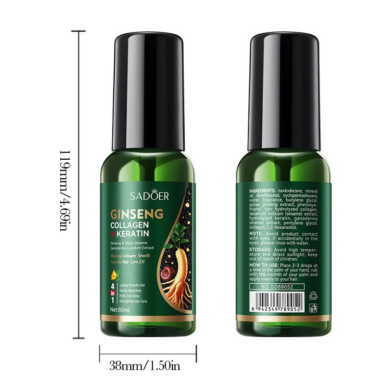 Ginseng Kolagen Olejek Eteryczny do Pielęgnacji Włosów 60ml Nawilżający Nawilżający Zmiękczający Skóra Włosów Produkty Pielęgnacyjne
