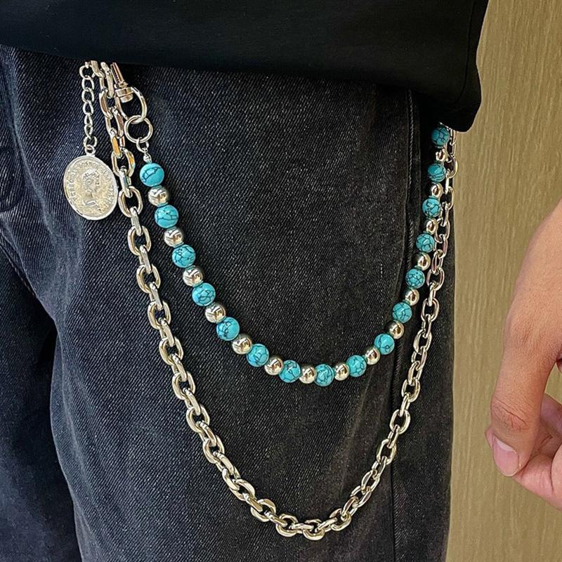 

Модные синие брелоки в стиле хип-хоп и панк с бусинами из треснувшего камня для мужчин, аксессуары для цепочки на брюки Y2K