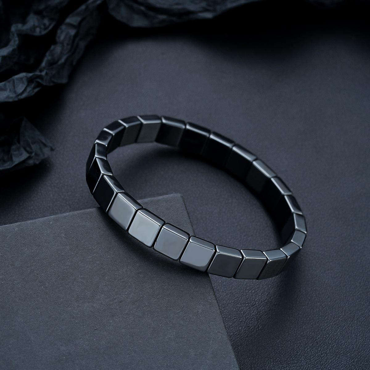 

Simple Personality Square Black Hematite Elastic Bead Bracelet for Men Women Couples Magnetic Health Care Bracelet Jewelry Gifts