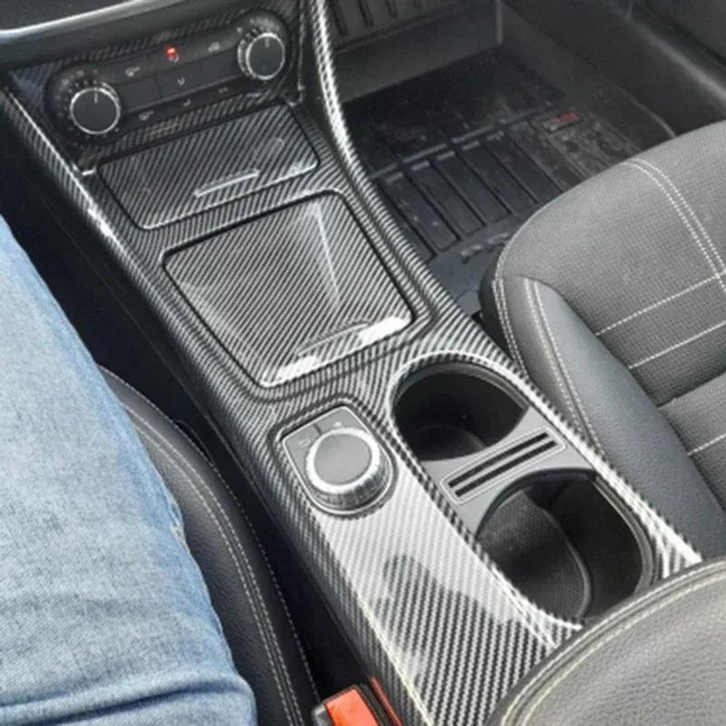 Car Center Console Water Cup Holder Panel Decorative Frame Sticker for Mercedes GLA CLA A Class W176 2013-2018 LHD Carbon Fiber