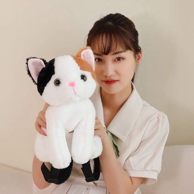 Simulation Three-Color Kitten Plush Backpack Casual Versatile Bag Birthday Gift