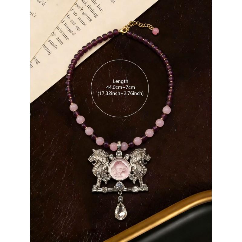 Vintage KF Dreamy Dream Angel Pendant Necklace Niche Heavy Industry Inlaid Light Luxury Accessory