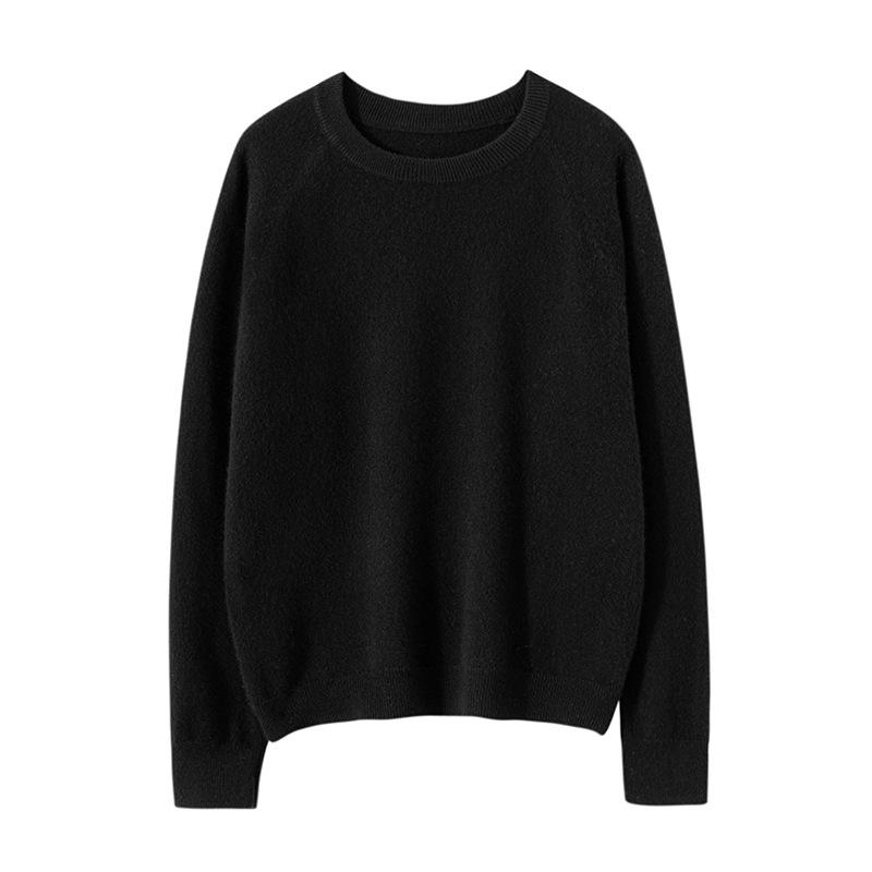 Women's 100% Cashmere Loose Knit Round Neck Sweater - Solid Color Basic Layer
