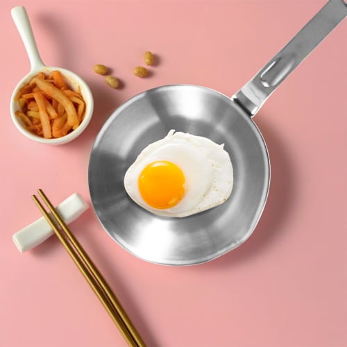 IMEEA Mini Frying Pan, Perfect for Lunch Boxes, Breakfast, and Fried Eggs, Stainless Steel, Induction Compatible, Lightweight, 14cm, Triple-Layer Cons