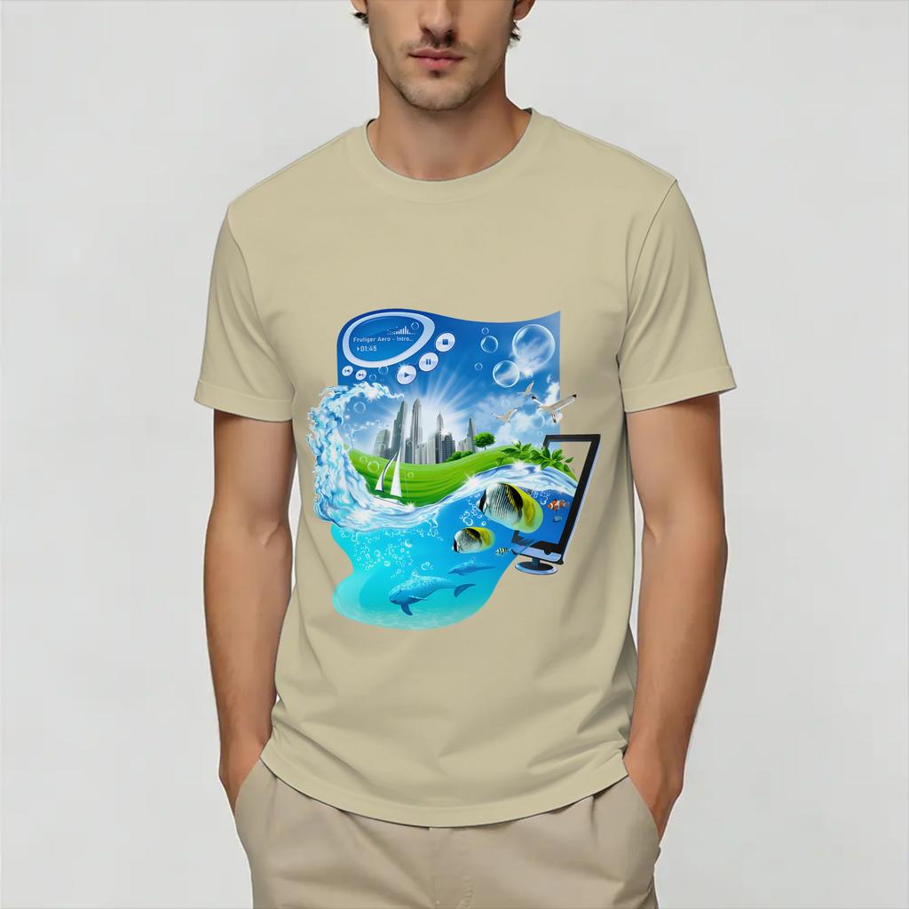 Frutiger Aero World Vaporwave Unisexs T Shirt Vintage Tee Shirt Short Sleeve Round Neck TShirts Pure Cotton 4XL 5XL 6XL Tops