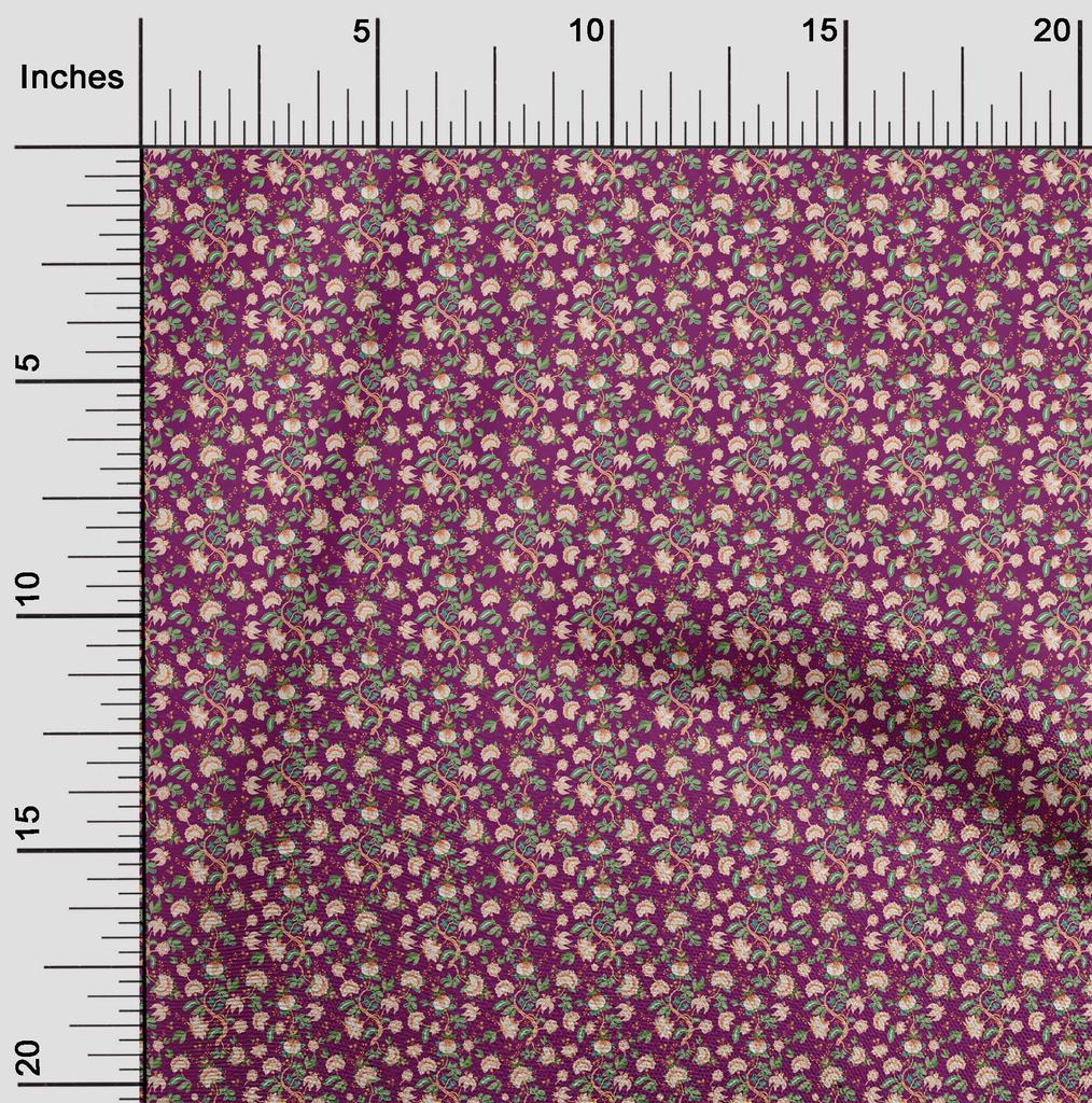 oneOone Cotton Poplin Dark Magenta Fabric Jacobean Floral Sewing Material Print Fabric By The Yard 42 Inch