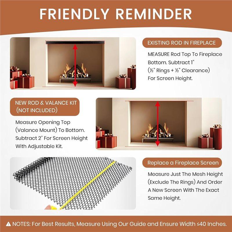 A25F-Fireplace Screen Mesh 20X19in Fireplace Mesh Cuntain For Fire Stove Spark Guard,Hearth Metal Replacement Hanging Curtain