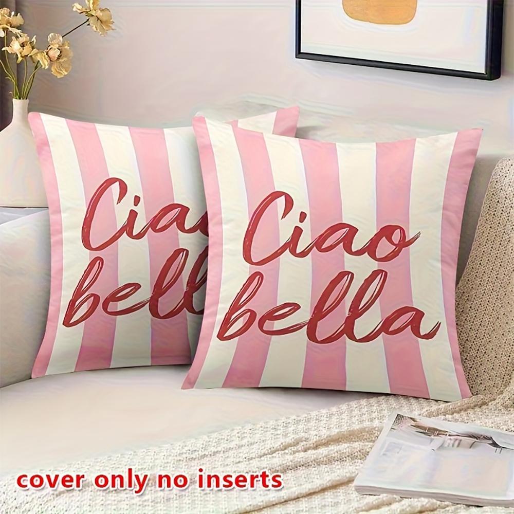 2D Flat-2pcs Striped Letter Print Decorative Throw Pillow Covers, No Inserts Included Sofa chair cushion cover